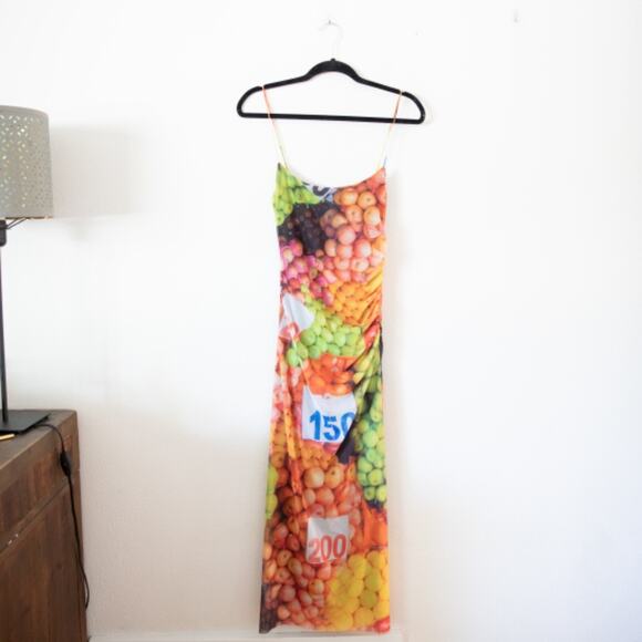 New Zara Fruit Mesh Spaghetti Strap Maxi Dress - Picture 2 of 6